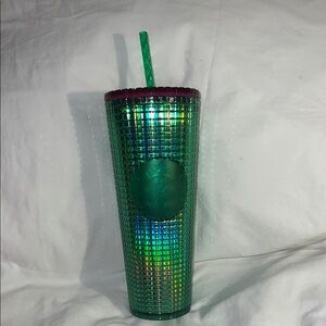 NWT Starbucks Spring 2023 Watermelon Grid Green Pink Lid  with Straw 24 OZ Cold